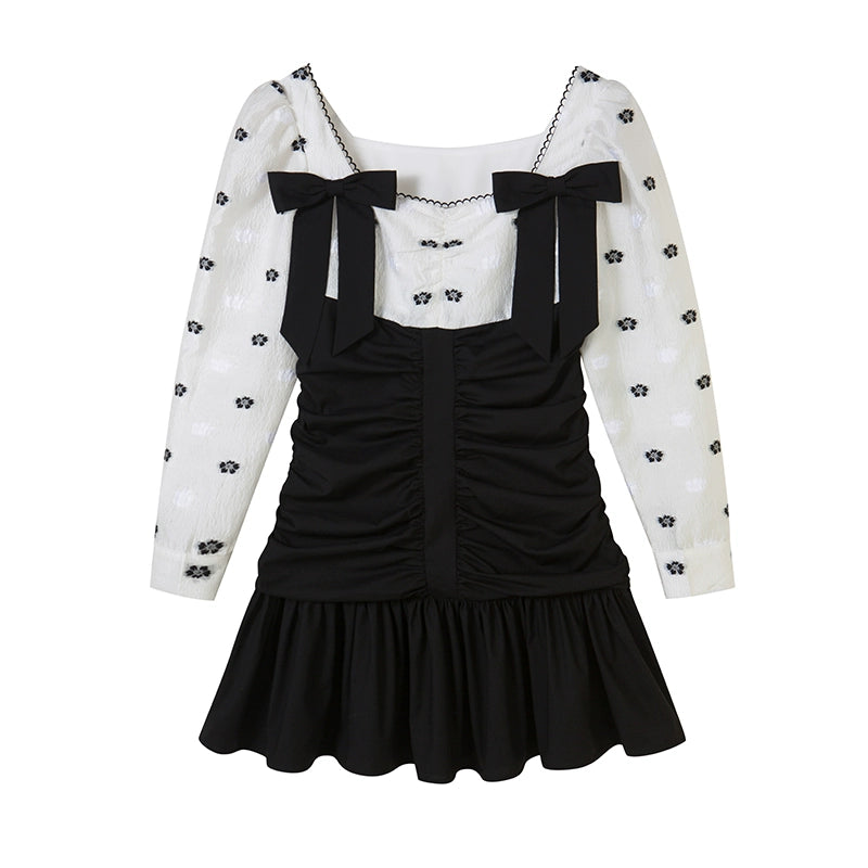 중공 주름 -Square Neck Black Dress