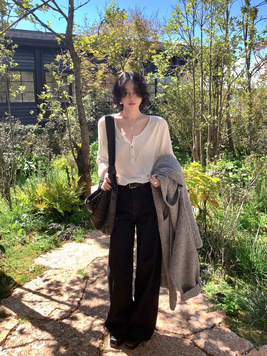 Cloud Walk Tencel Wool-Blend Long Sleeve Top – Retro Autumn/Winter Edition