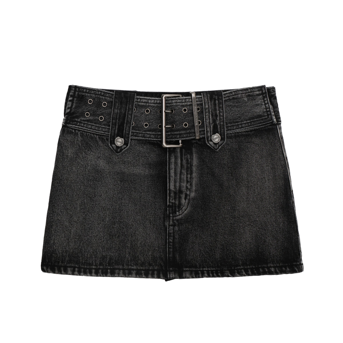Square Buckle Hardware Denim Skirt