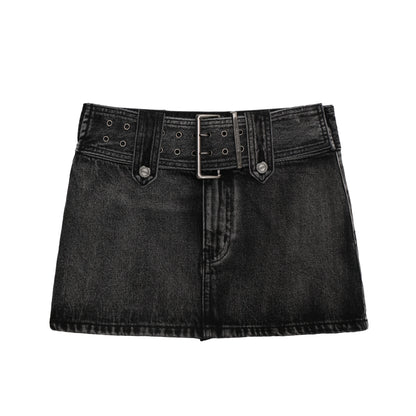 Square Buckle Hardware Denim Skirt