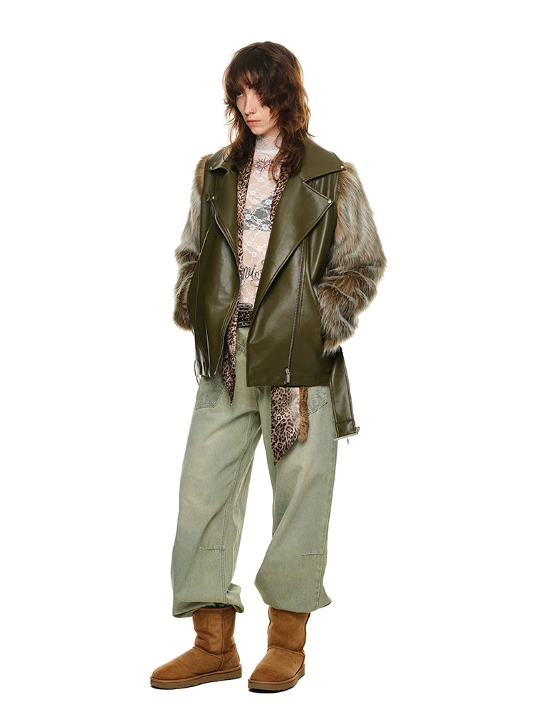 Eco-Fur Panel Jacket with Dropped Shoulders – Fall/Winter Relaxed Fit Outerwear
