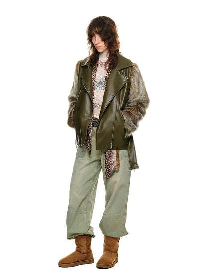 Eco-Fur Panel Jacket with Dropped Shoulders – Fall/Winter Relaxed Fit Outerwear