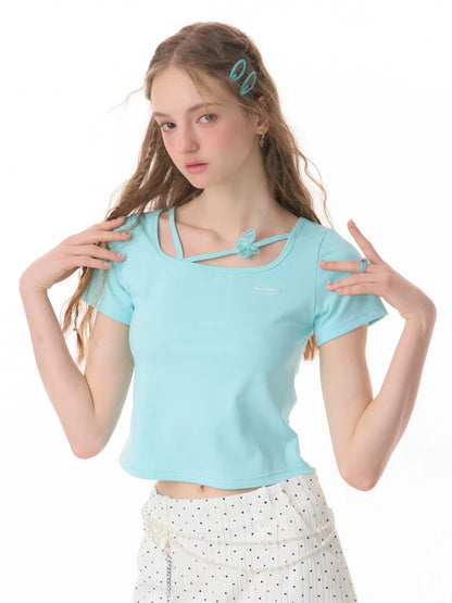 Butterfly Strap Slim Fit T-shirt | Three-Dimensional Short Sleeve Design for Summer