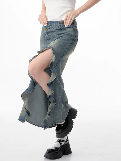 Denim Split Tail Skirt | Retro High Waist Slim Fit Spring/Summer Style