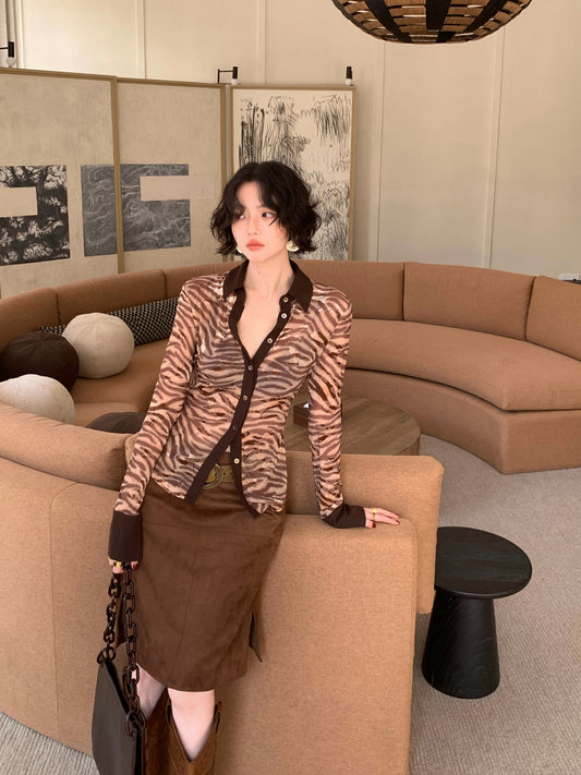 Beast Print Zebra Slim-Waist Shirt – Hong Kong Retro Autumn Bold Look