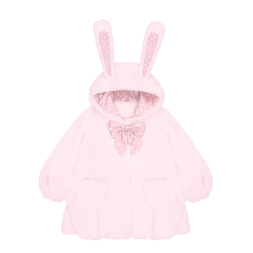 Bobo Rabbit Genuine Polka Dot Fur Coat with 3D Bunny Ears