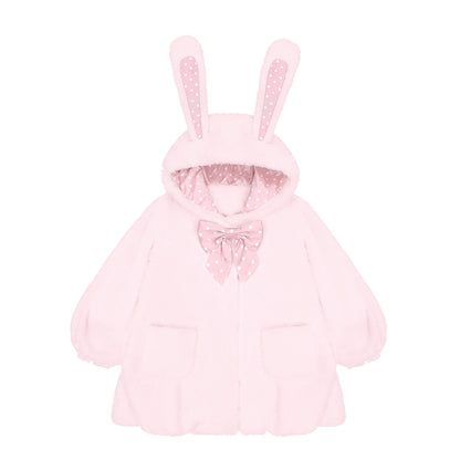 Bobo Rabbit Genuine Polka Dot Fur Coat with 3D Bunny Ears