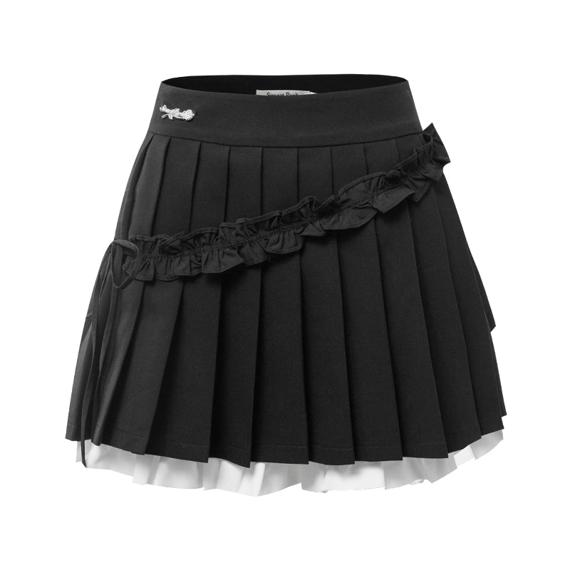 Vintage Black A-line College Pleated Skirt