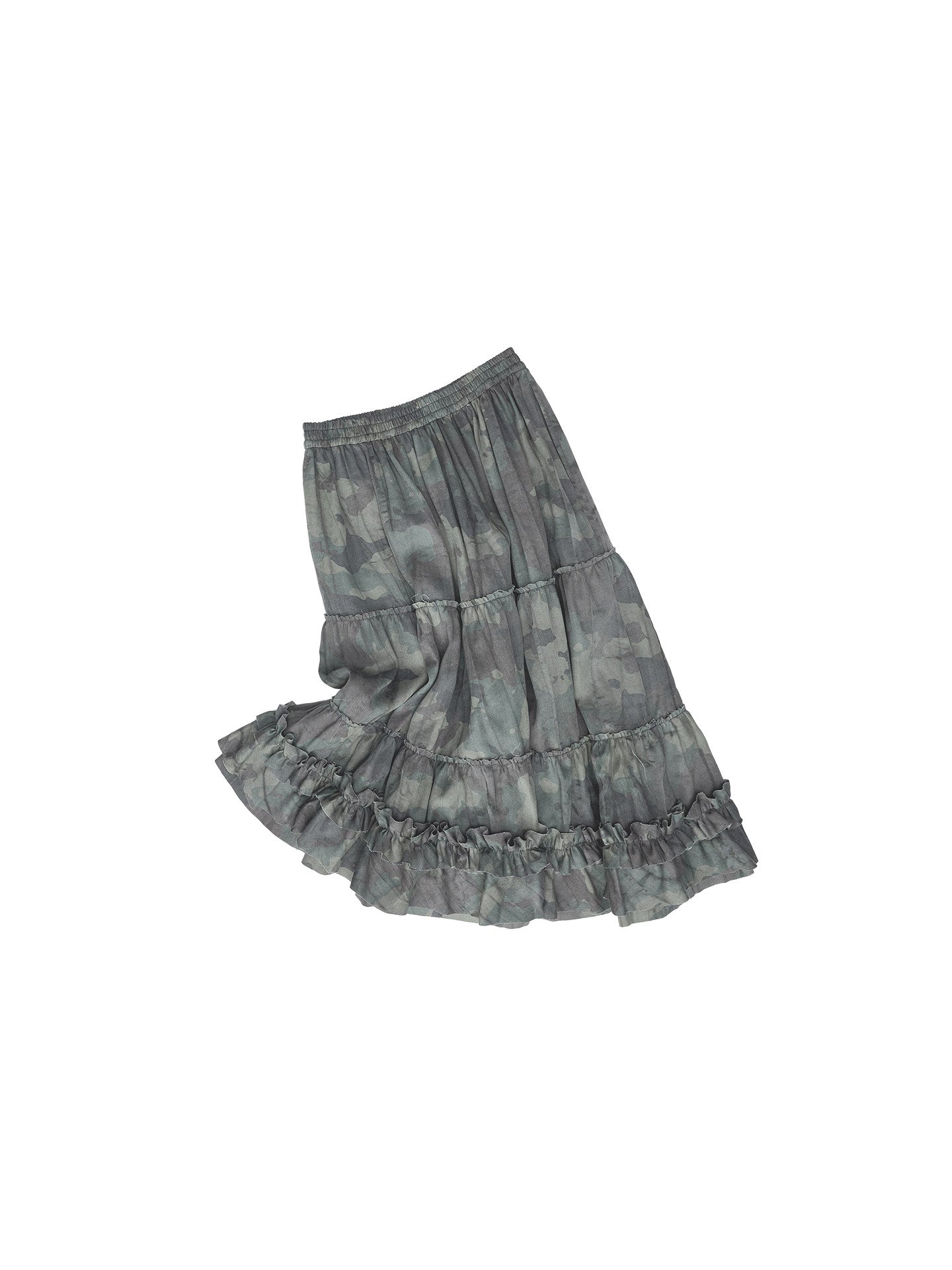 Camouflage Ruched Midi Skirt