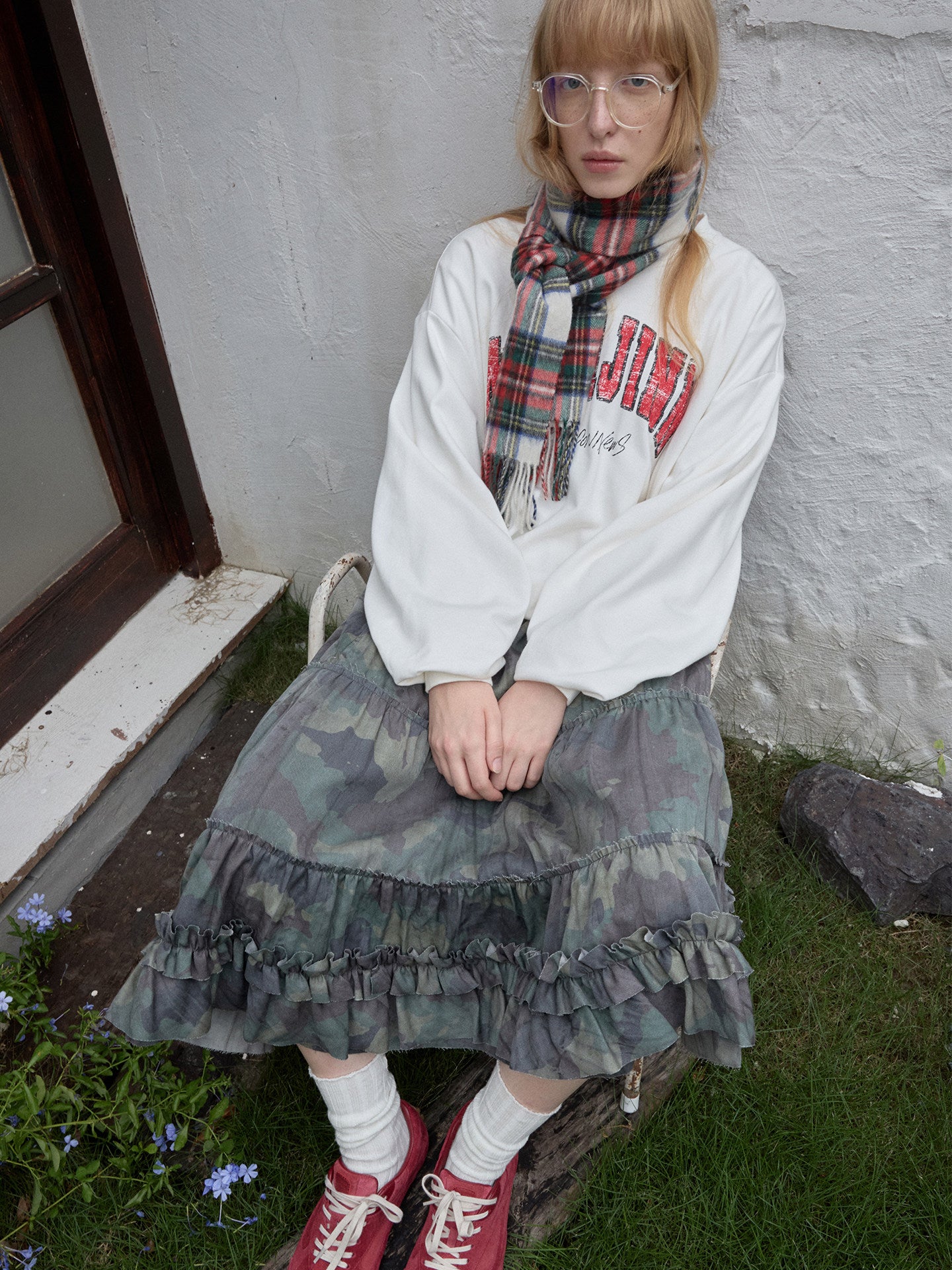 Camouflage Ruched Midi Skirt