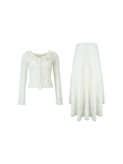 Lace V-Neck Top & Maxi Skirt Set