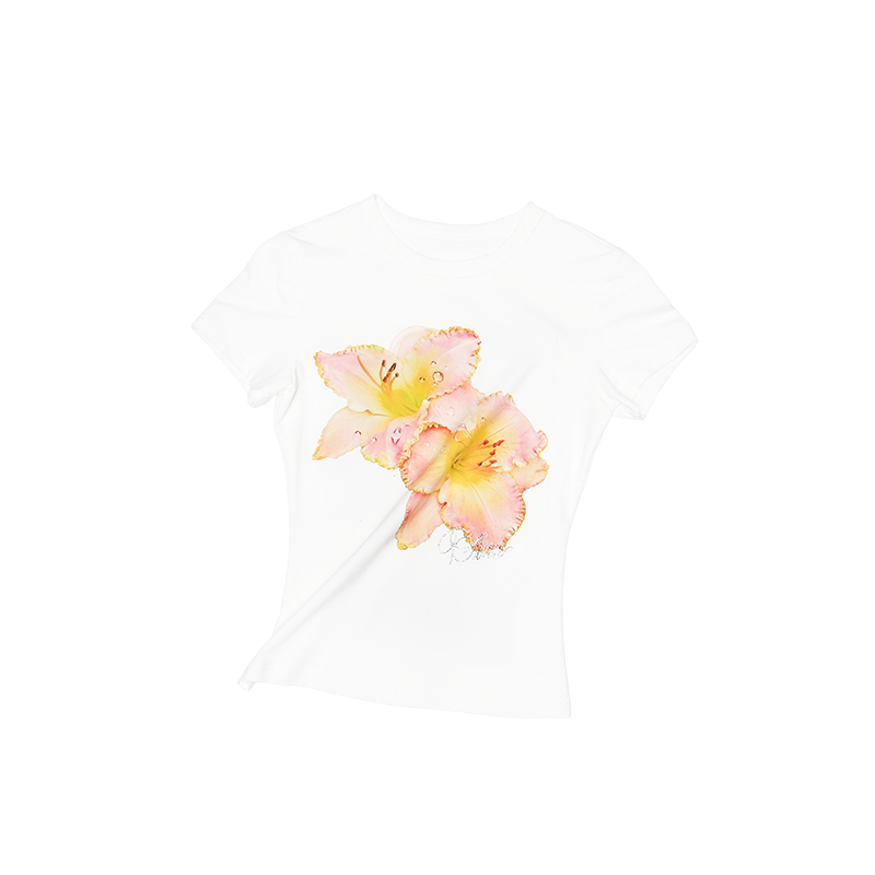 Floral Rhinestone Short Sleeve T-Shirt – Slim Stretch Shoulder Fit