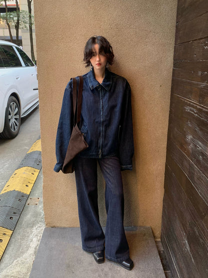 Lapel Zip Cropped Denim Jacket – Hong Kong Retro Autumn Relaxed Fit