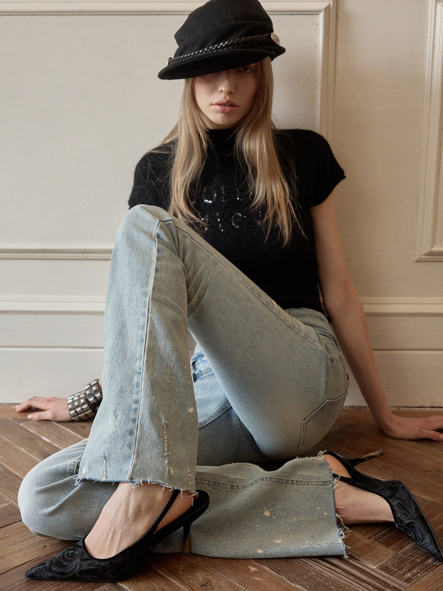 Beaded Mohair Knit Top