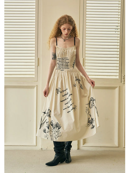 Print Sleeveless Suspender Dress