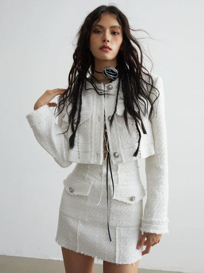 Pure White Fur Edge Short Jacket