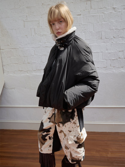 Belted Faux Shearling Puffer Jacket