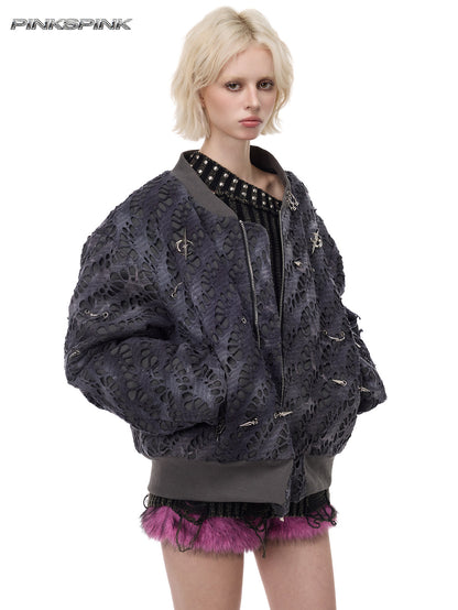 Electric Moon Blackmetal Patchwork Riveted Y2K Cotton Jacket