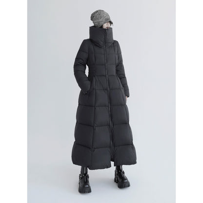 Over-The-Knee White Goose Down Jacket with Waist Design