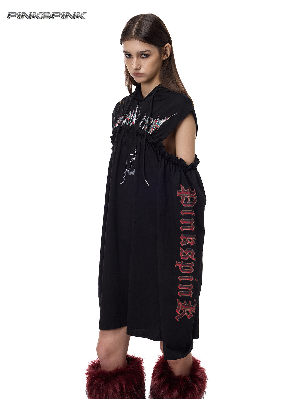 Electric Moon Reconstructed Off-Shoulder Hooded Y2K Sweatshirt
