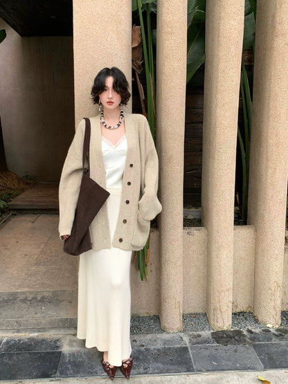 Lazy Daylight Wool-Blend Mid-Length Knit Cardigan Jacket – Hong Kong Retro