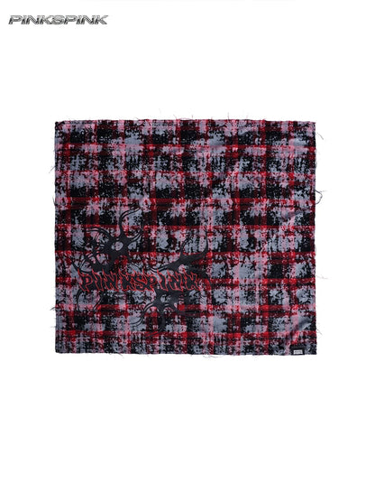 Spray-painted red plaid print unisex Y3K strapless scarf/headscarf