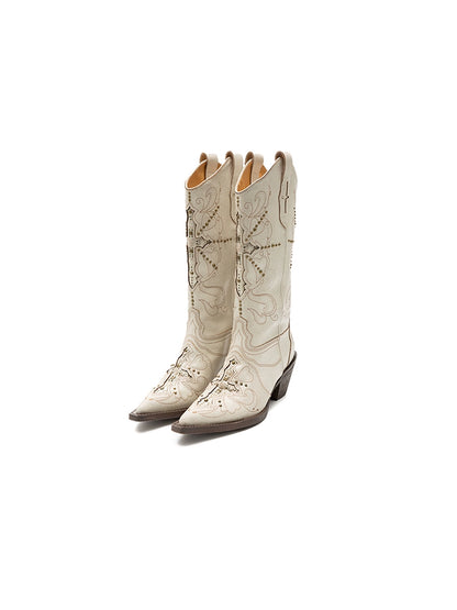 Pointed Toe Embroidered Cowboy Knight Boots – Tall Leather Western Style