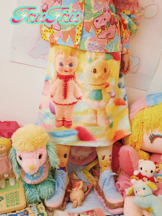 Gollum Store Girl's Room Original Double-sided Cartoon Print Sweet Quilted Girl Quilted Skirts for Autumn and Winter