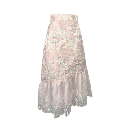 Pink Jacquard Bow Top Top Half Skirt Mesh Mesh Slute Original Summer Salt Style Street Street Set