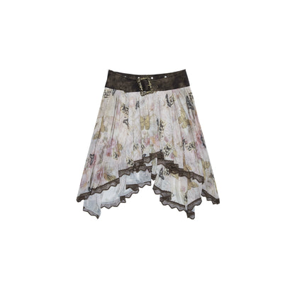 Butterfly Printed Mesh Skirt | Pure Desire Retro Spliced Design