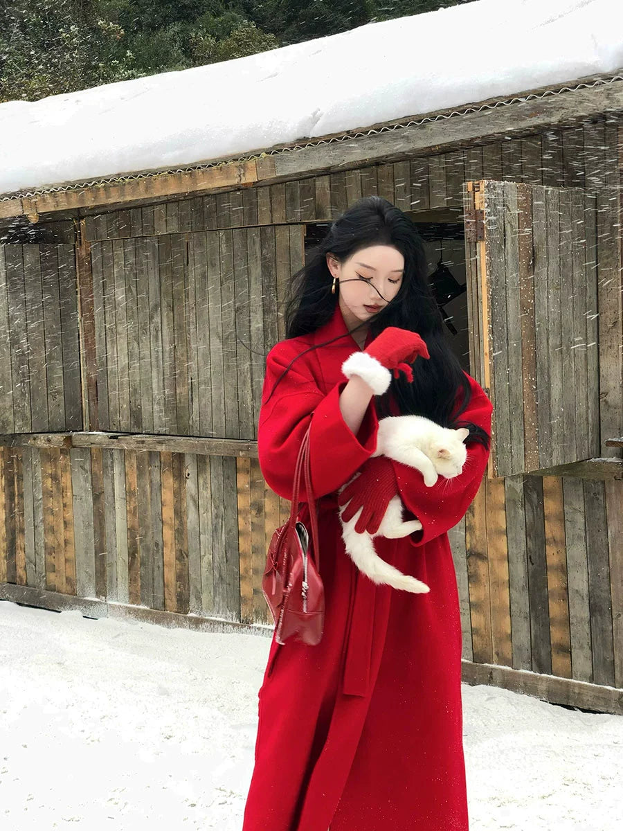 Reversible Cashmere Coat – Red New Year’s Engagement Wool Jacket