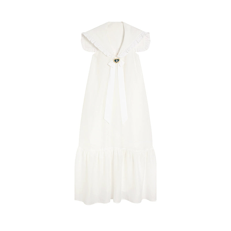 [Yuli] Sailor Collar Sweet Tencel Dress - Summer Umbrella Skirt