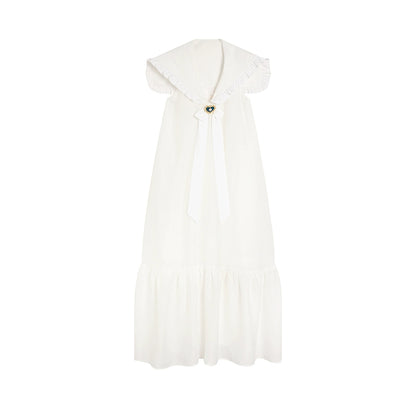 [Yuli] Sailor Collar Sweet Tencel Dress - Summer Umbrella Skirt