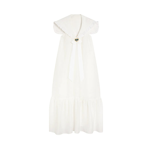 [Yuli] Sailor Collar Sweet Tencel Dress - Summer Umbrella Skirt