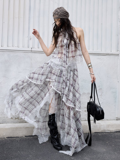 Lace Patchwork Plaid Dress | Bohemian Artist Two-Piece Dress