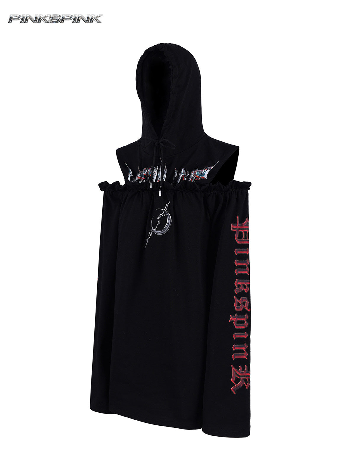Electric Moon Reconstructed Off-Shoulder Hooded Y2K Sweatshirt