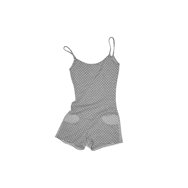 Reversible Polka Dot Stripe Suspender Jumpsuit – Slimming Short Set