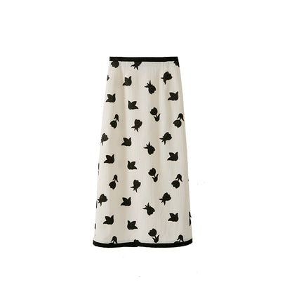 Original Design Wind Blows Tulip Contrast Sticker Embroidery Lantern Sleeve T-shirt Half Skirt Set