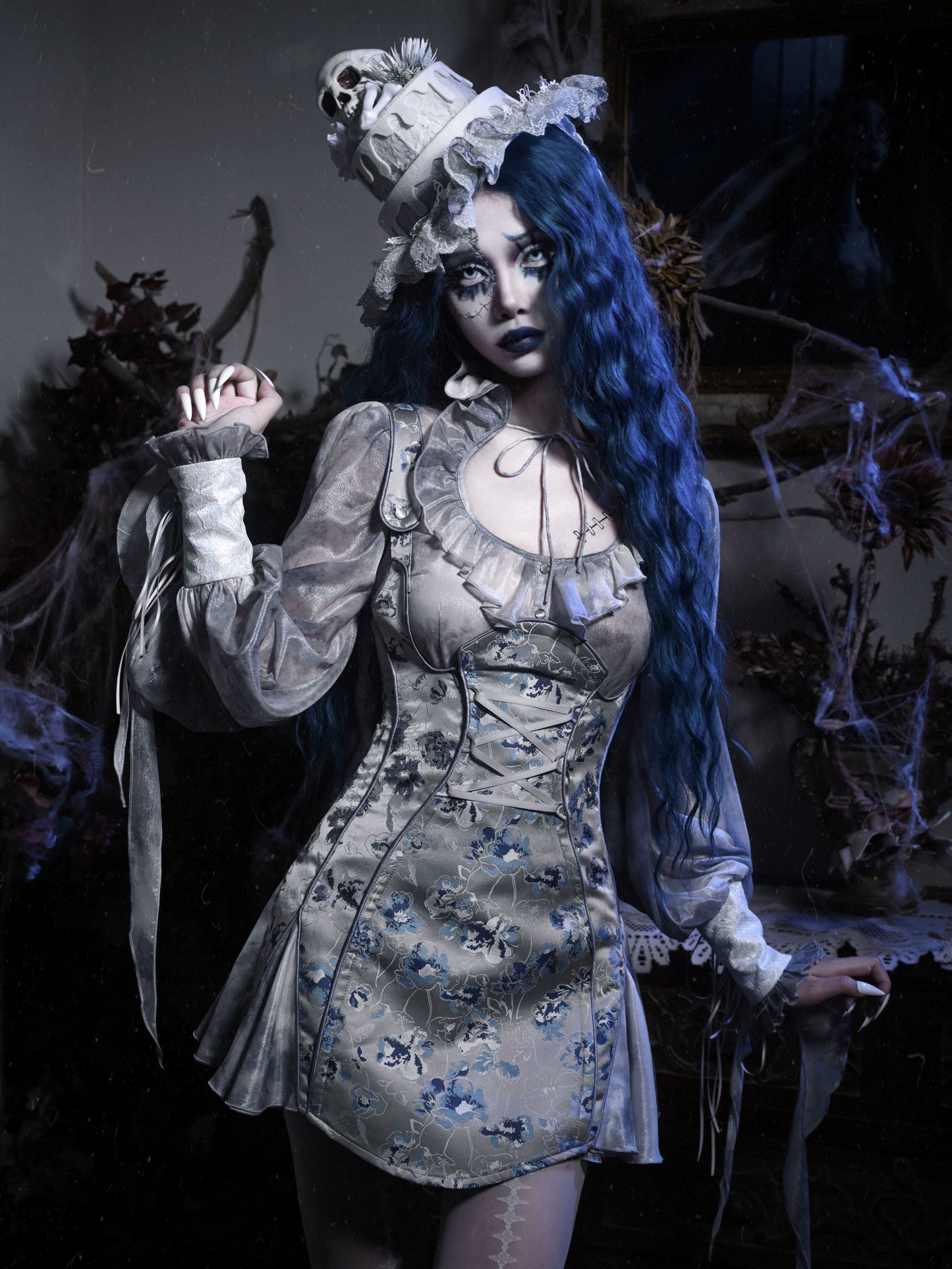 Gothic Jacquard Strap Dress – Chic Short Slip Dress