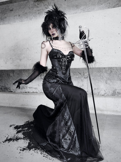 goth slip dress Punk Rave Morrigan Embroidered Velvet In Black Inspired by my favorite nightgown Gothic slip dress with snake