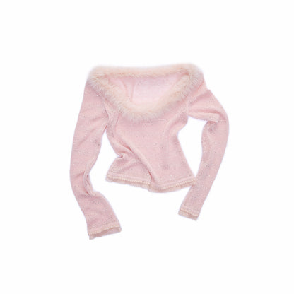 Fur Collar Sequin Knit Top