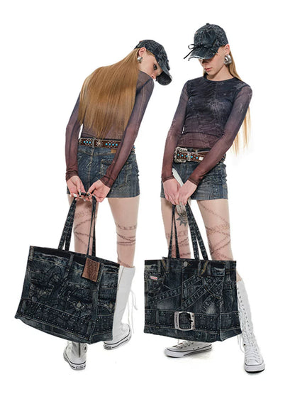 Washed Denim Hip Skirt – Slightly Stretchy Vintage Design