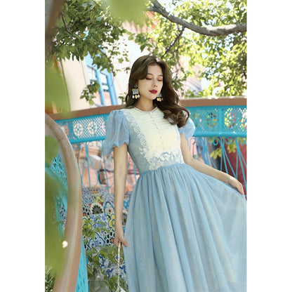 Blue Dream Contrast Waist Lace Dress