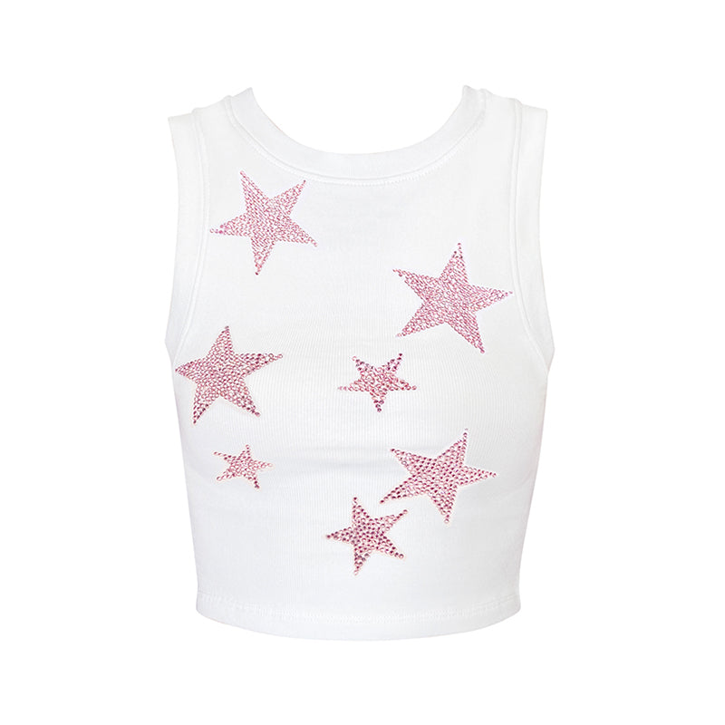 Pink Star Hot Diamond Tank Top Tight Fit High Waist Versatile Short