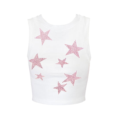 Pink Star Hot Diamond Tank Top Tight Fit High Waist Versatile Short