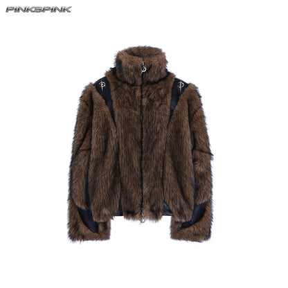 Electric Moon 3D Patchwork Loose Y2K Fur Coat