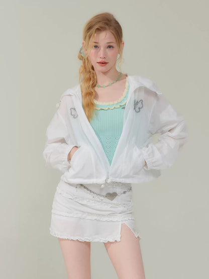 Butterfly Embroidered Hooded Sunscreen Shirt | Thin Summer American Retro Jacket