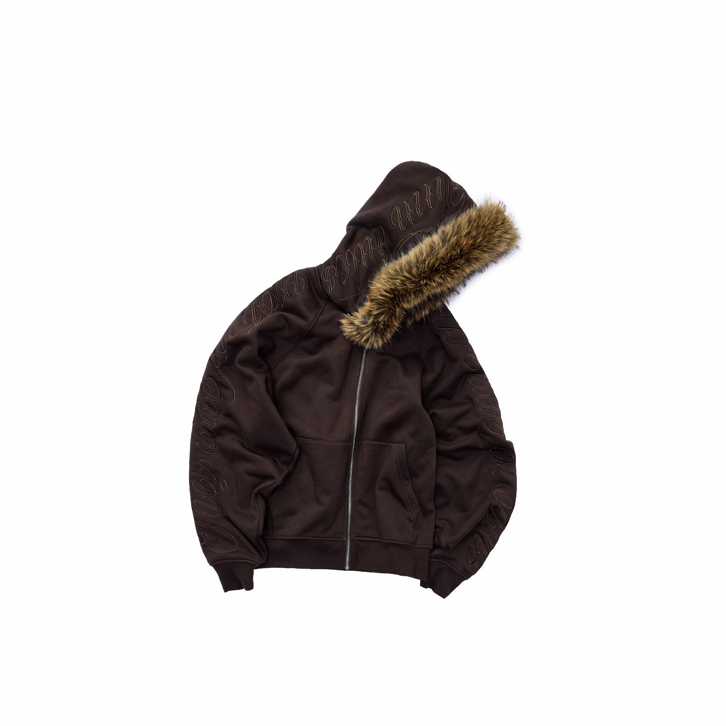 Embroidered Fur Hoodie & Sweatpants Set