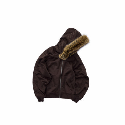 Embroidered Fur Hoodie & Sweatpants Set