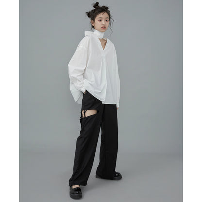 Dark Hollow Strap High Waist Wide Leg Pants